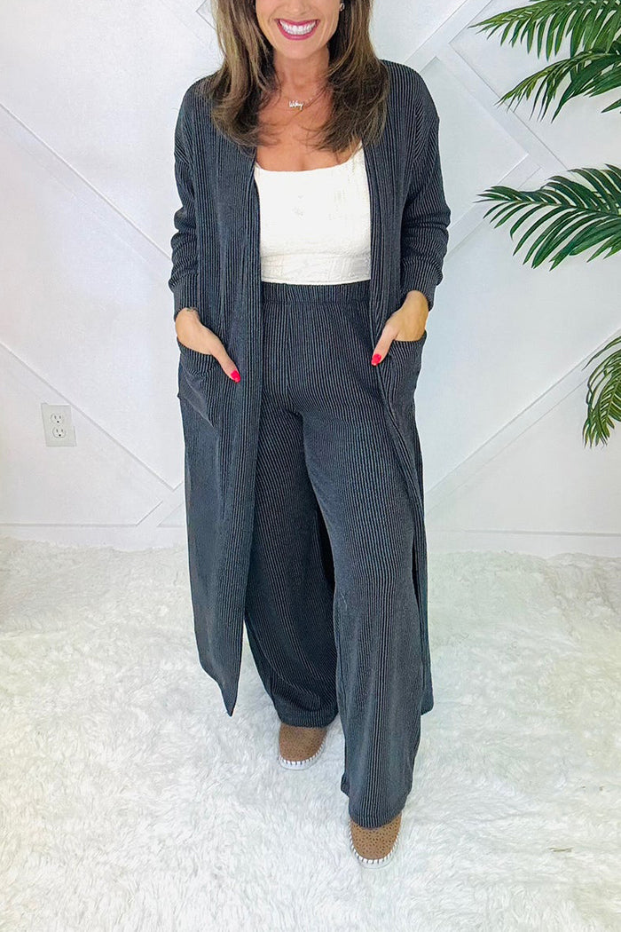 Long Sleeve Cardigan Wide-leg Pants Sets