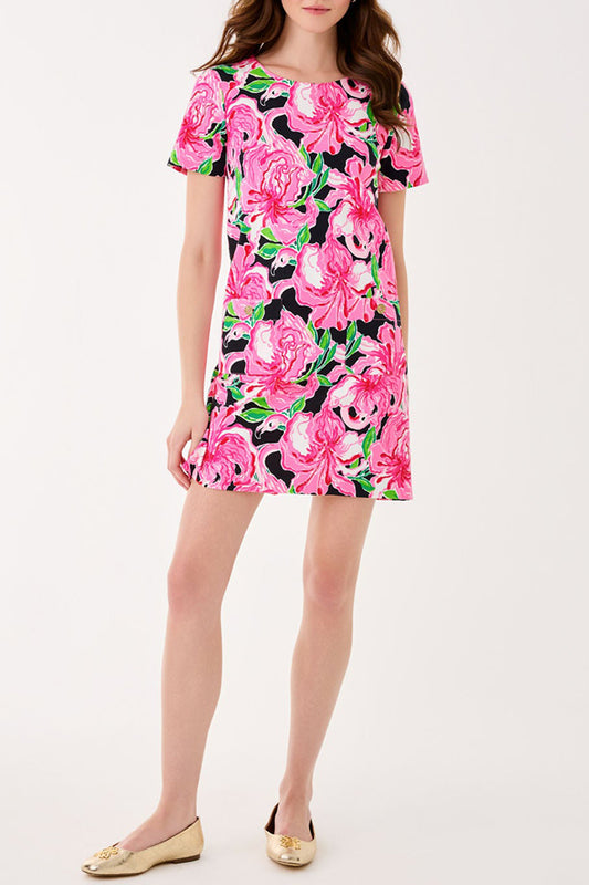 Vibrant Pink Print Short-Sleeve Dress