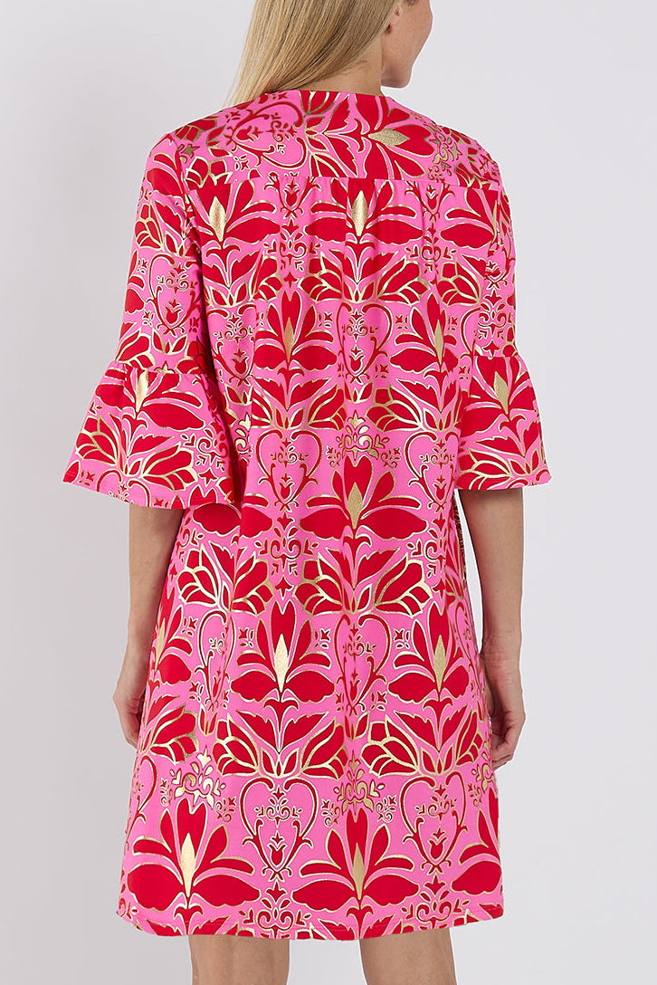 Flowers Flutter Sleeves Pockets Dress