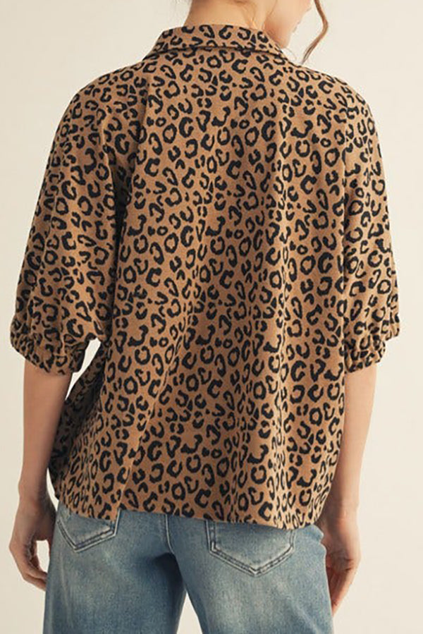 Casual Leopard V-Neck Top