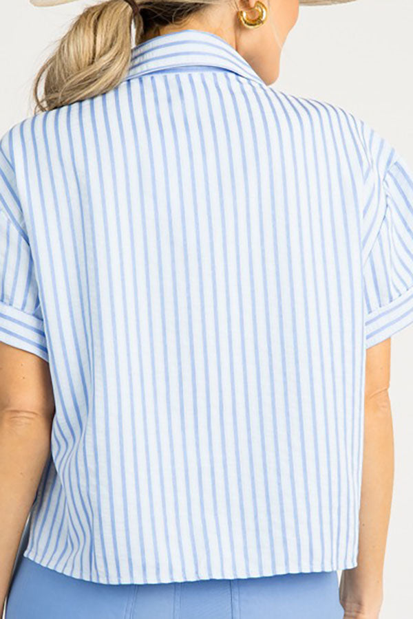 Cuff Sleeve Stripe Shirt