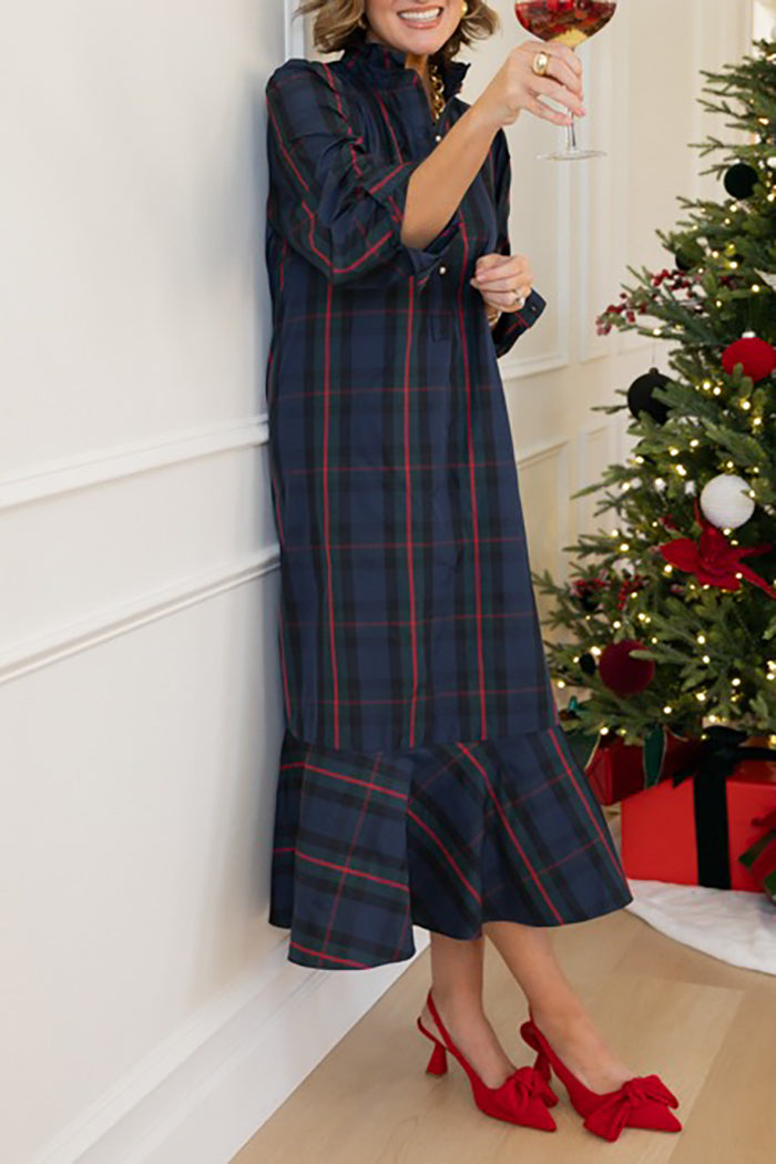christmas print midi dress qucoqpe Women's Long Sleeve Christmas Printed Dressy Dress Elegant Vintage Round Neck Holiday Party A Line Midi Dress with Belt