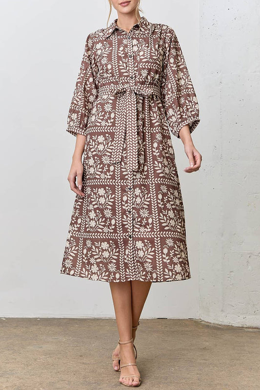 Floral Print Pocket Shirt Dress