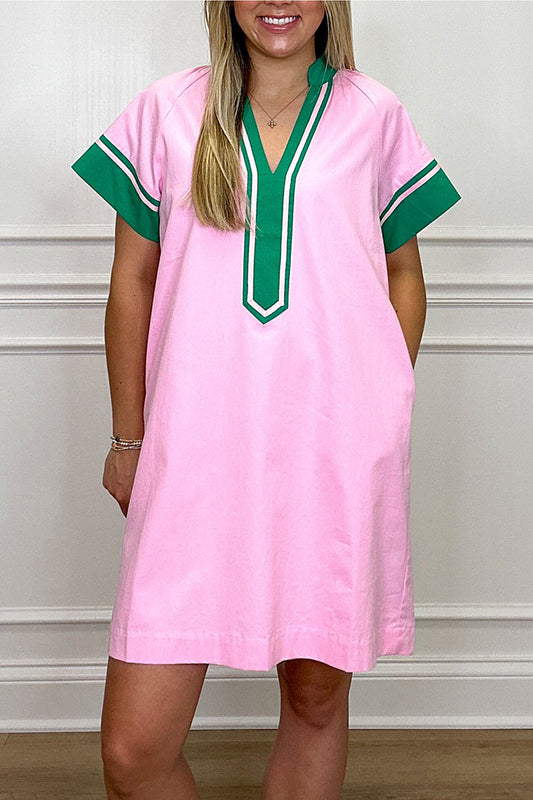 Contrast Trim Pocket Dress