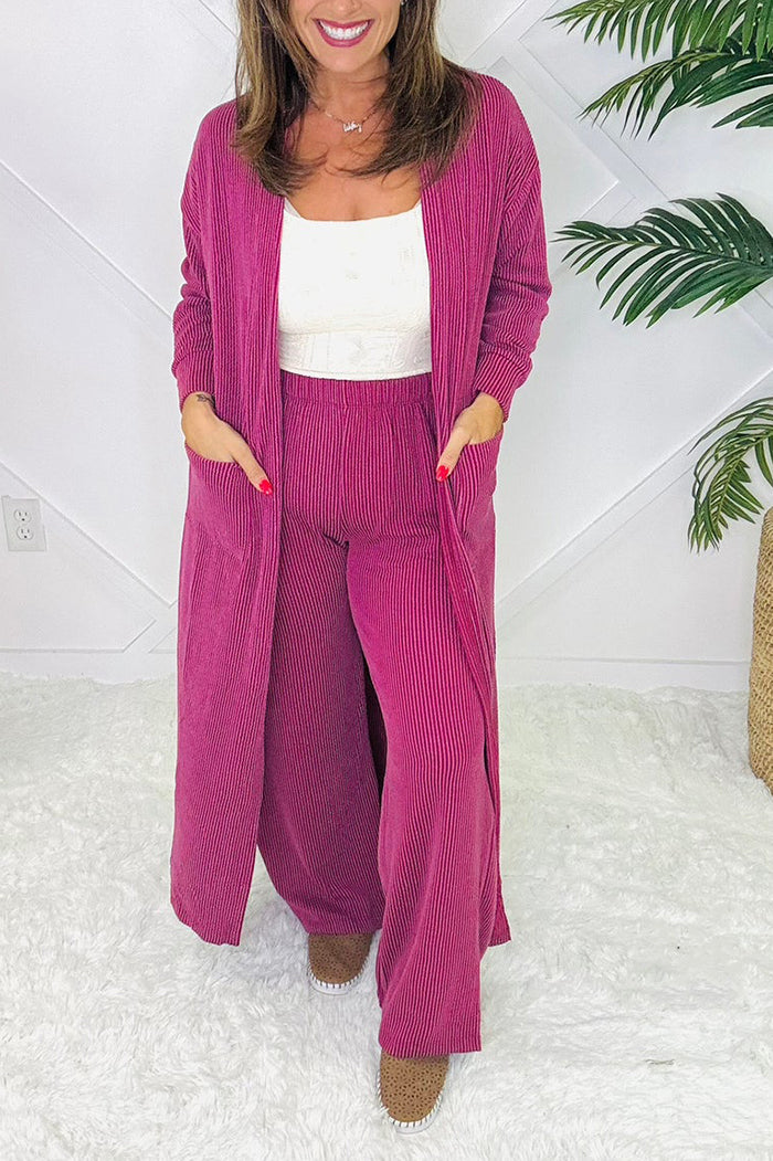 Long Sleeve Cardigan Wide-leg Pants Sets