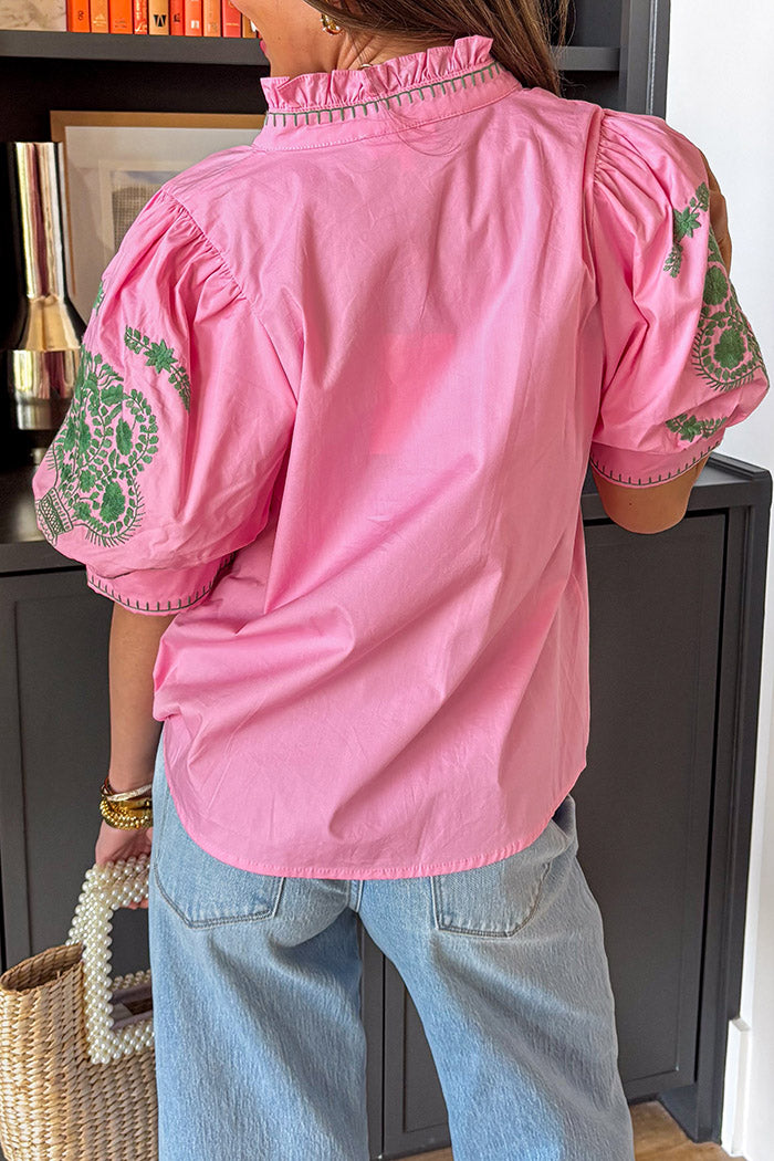 Ruffle Trim Puff Sleeve Top