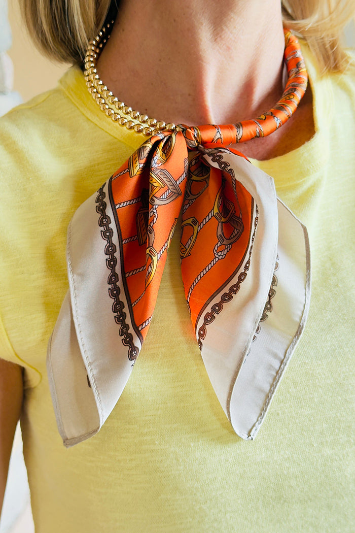 Floral Print Silk Scarf Necklace