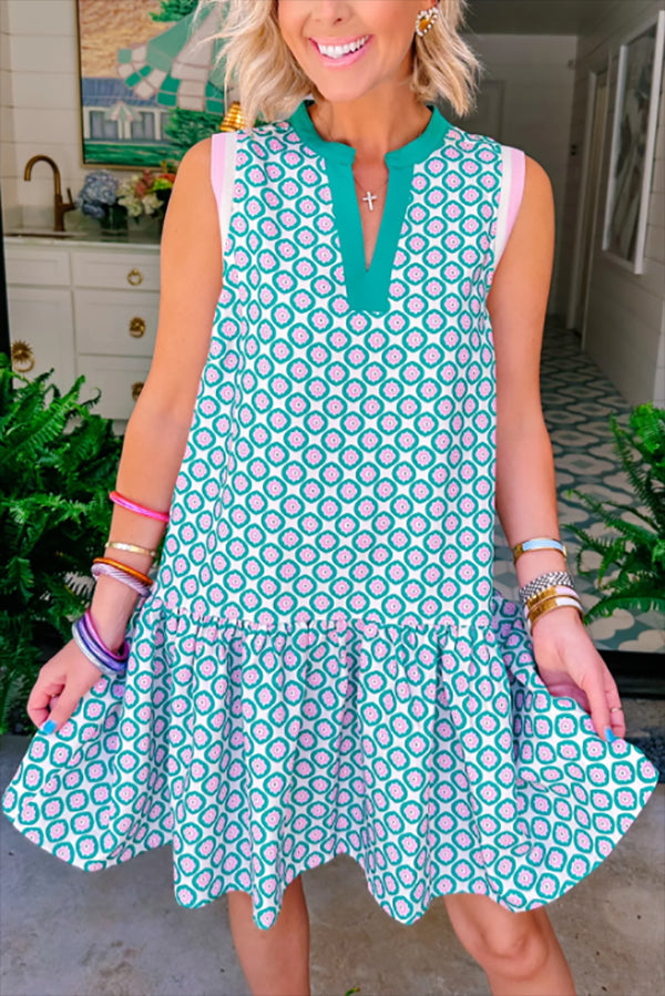 V-Neck Sleeveless Floral Dress