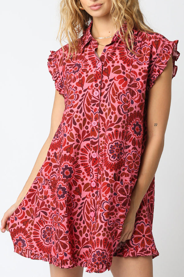 Ruffled Sleeve Floral Dress
