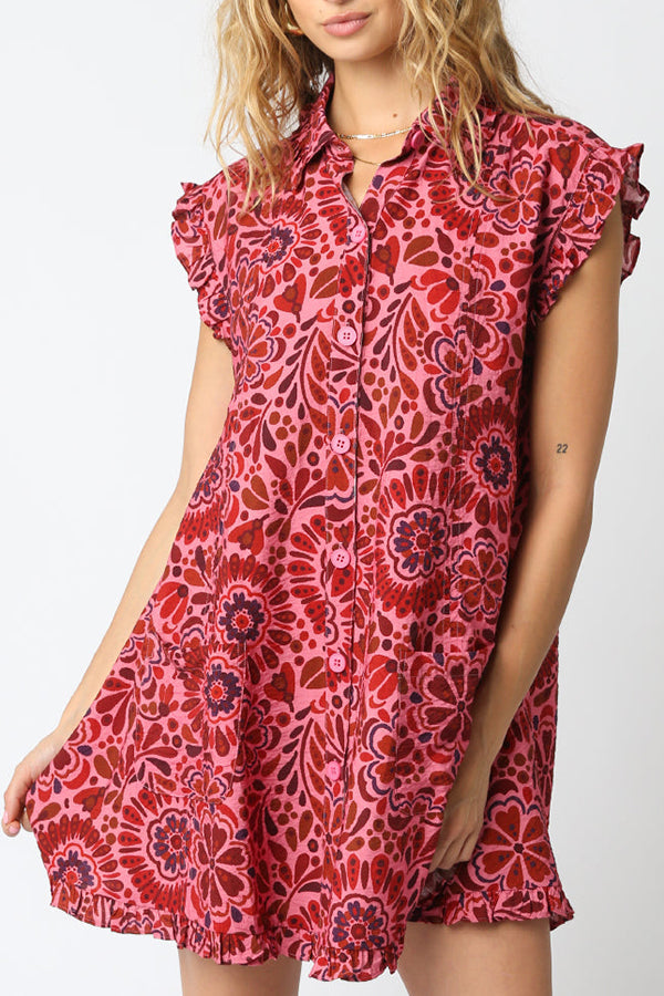 Floral Ruffled Sleeve Dress