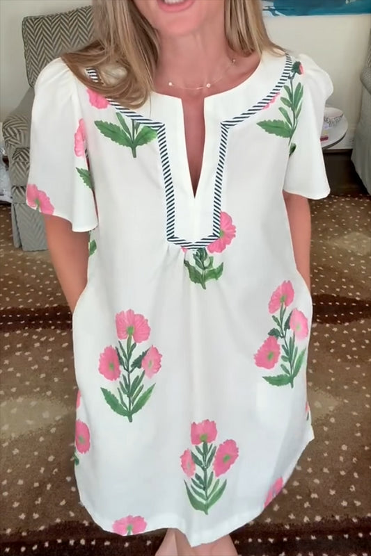 Casual Floral Pocket Dress
