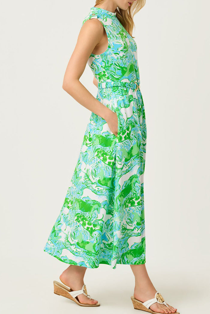 Sleeveless Belted Pocket Midi Dress