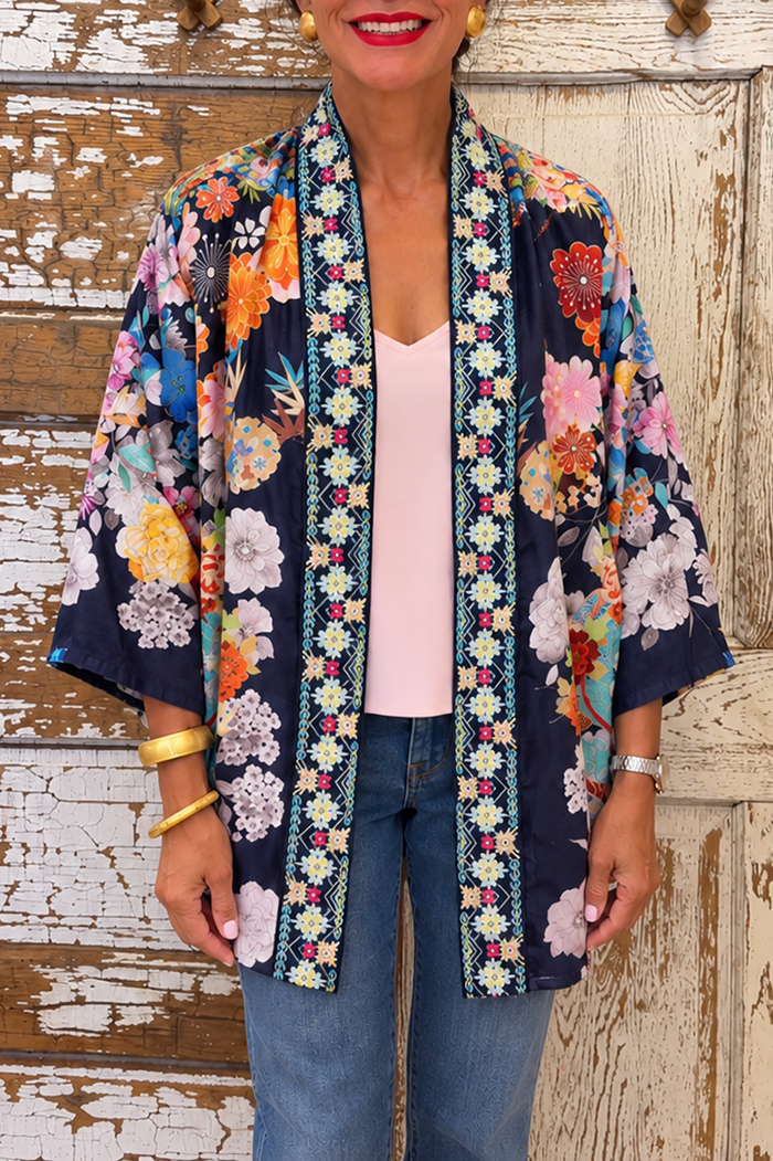 Reversible Floral Bird Kimono