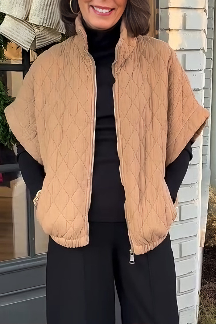 Pocketed Quilted Zip-Up Vest