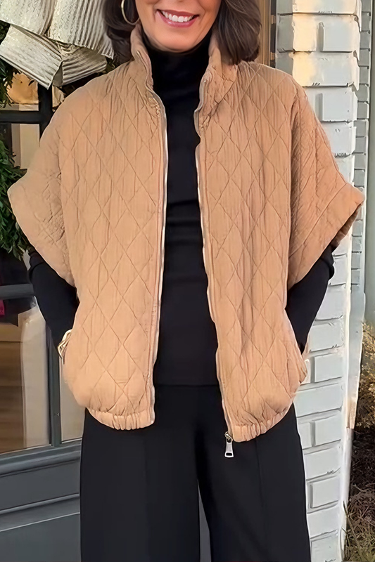 Pocketed Quilted Zip-Up Vest