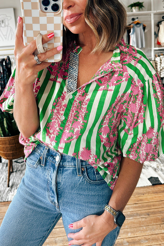 Casual Striped Floral Top