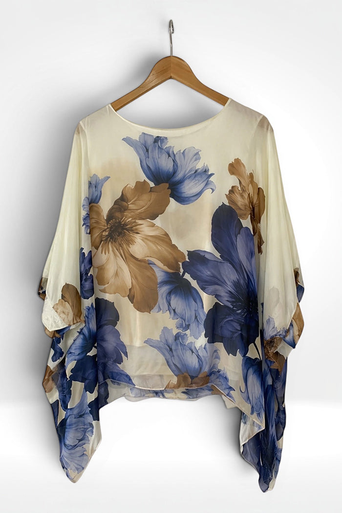 Watercolor Floral Draped Flowy Batwing Top