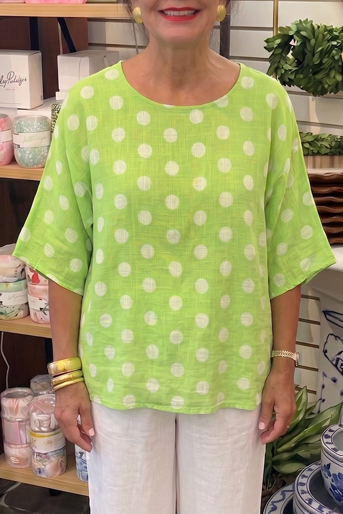 Polka Dot Linen Top And Linen Pants Set