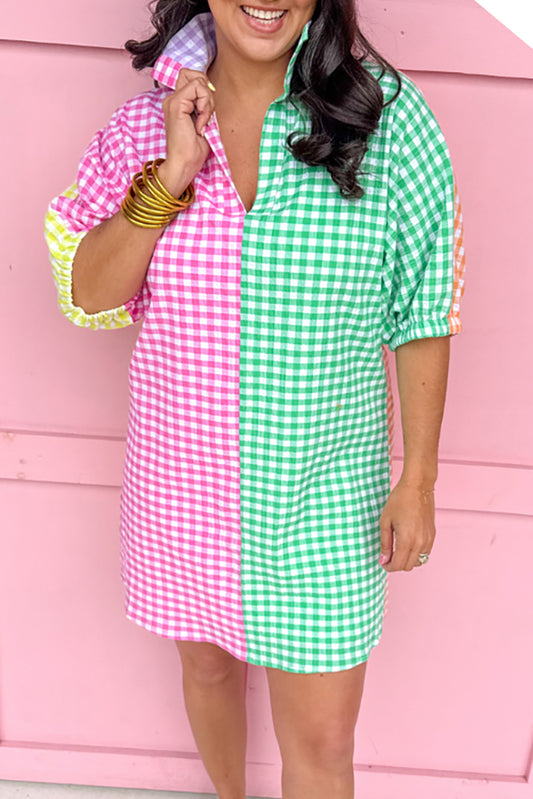 Drop Shoulder Gingham Dress