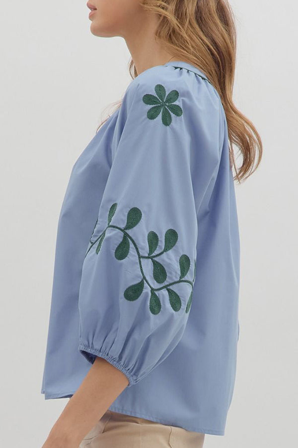 Casual Embroidered Sleeve Top
