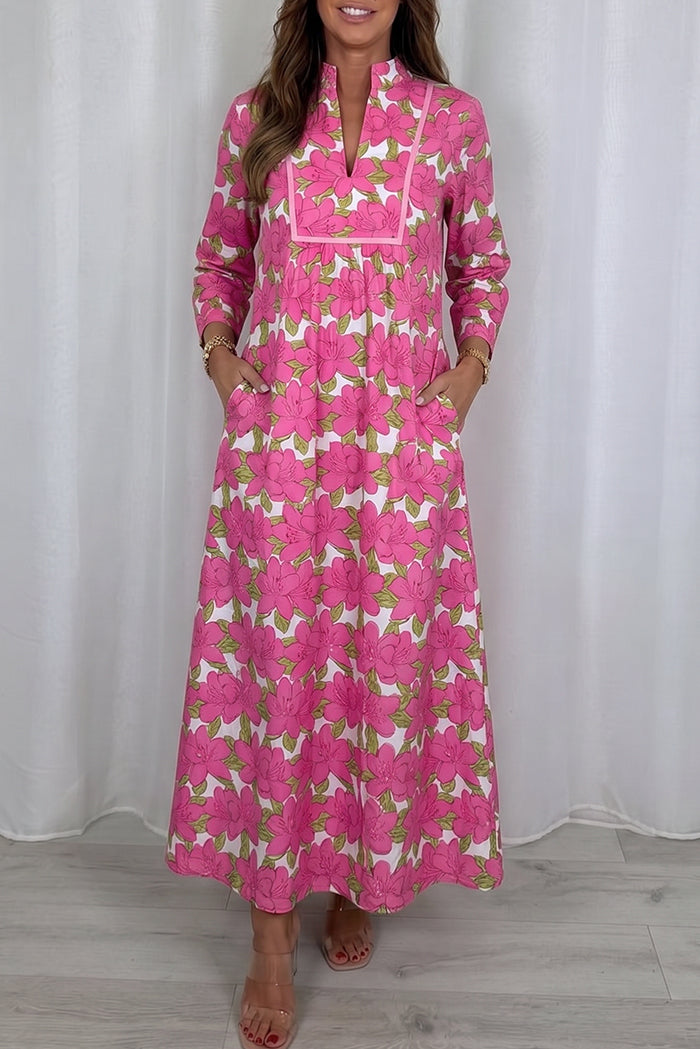 Long Sleeve Floral Pocket Maxi Dress