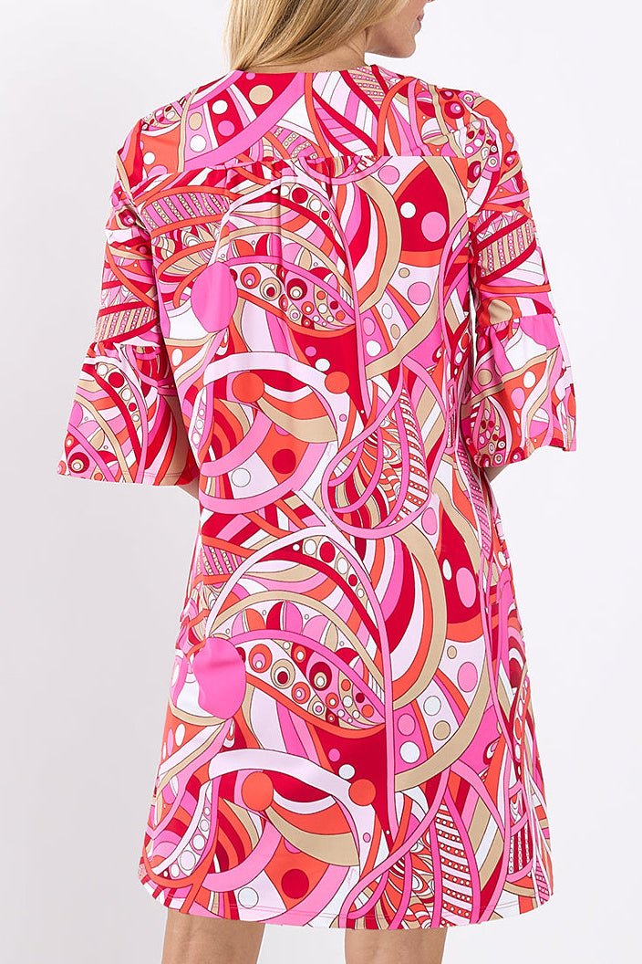 V-Neck Flutter Sleeves Pockets Dress