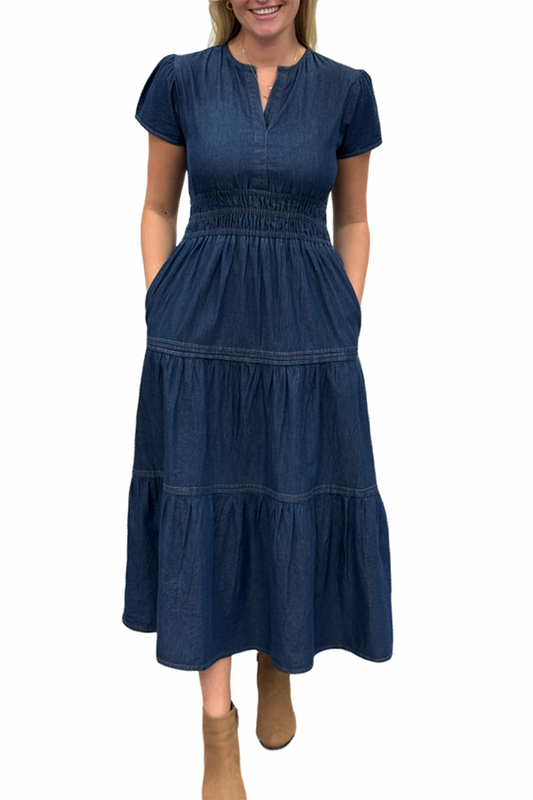 Cinch Waist Pocket Denim Dress
