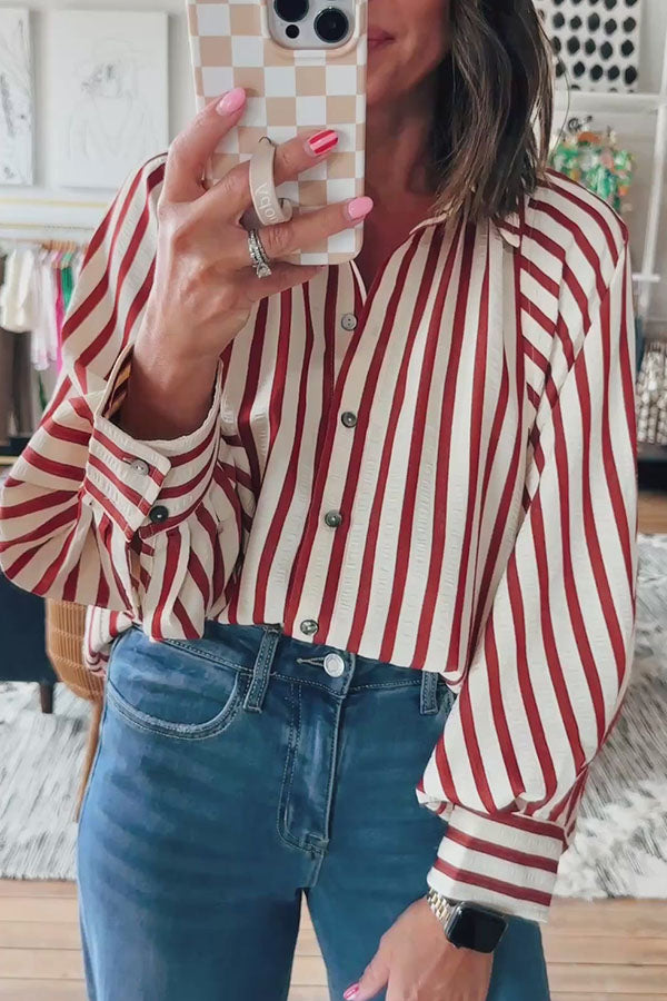 Casual  Button Striped Top