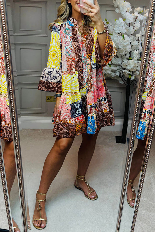 Casual Flared Sleeve Pleated Dress