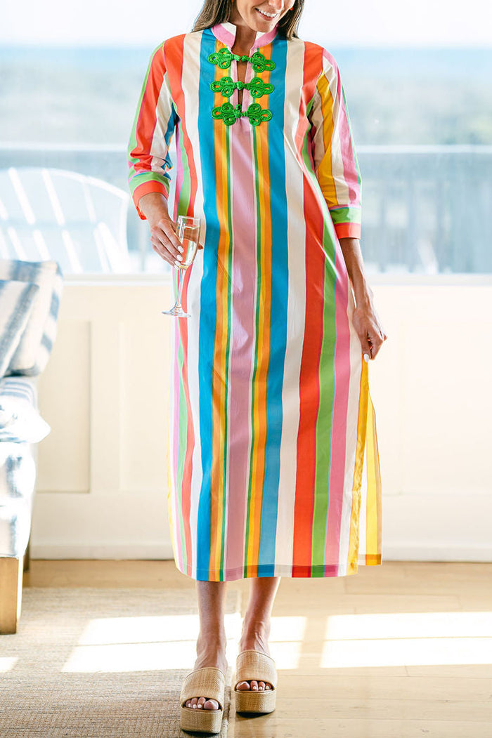 Multicolored Striped Side Slit Dress
