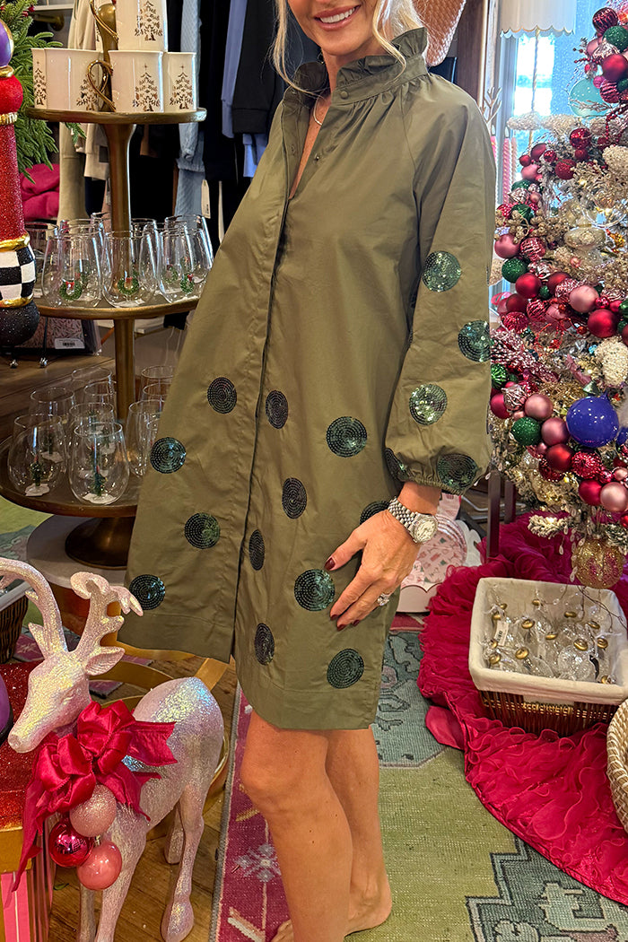 Olive Sequin Polka Dot Tunic Dress