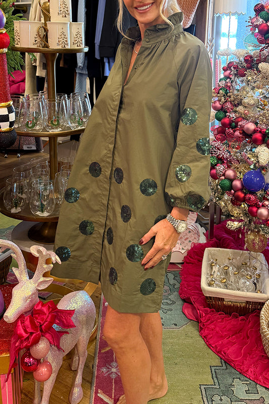 Olive Sequin Polka Dot Tunic Dress