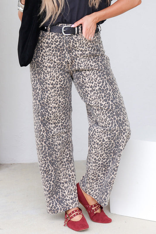 Denim Leopard Barrel Jean