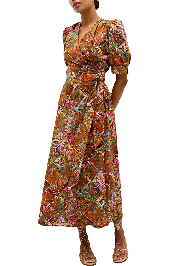 Retro Patterned Belt Dress