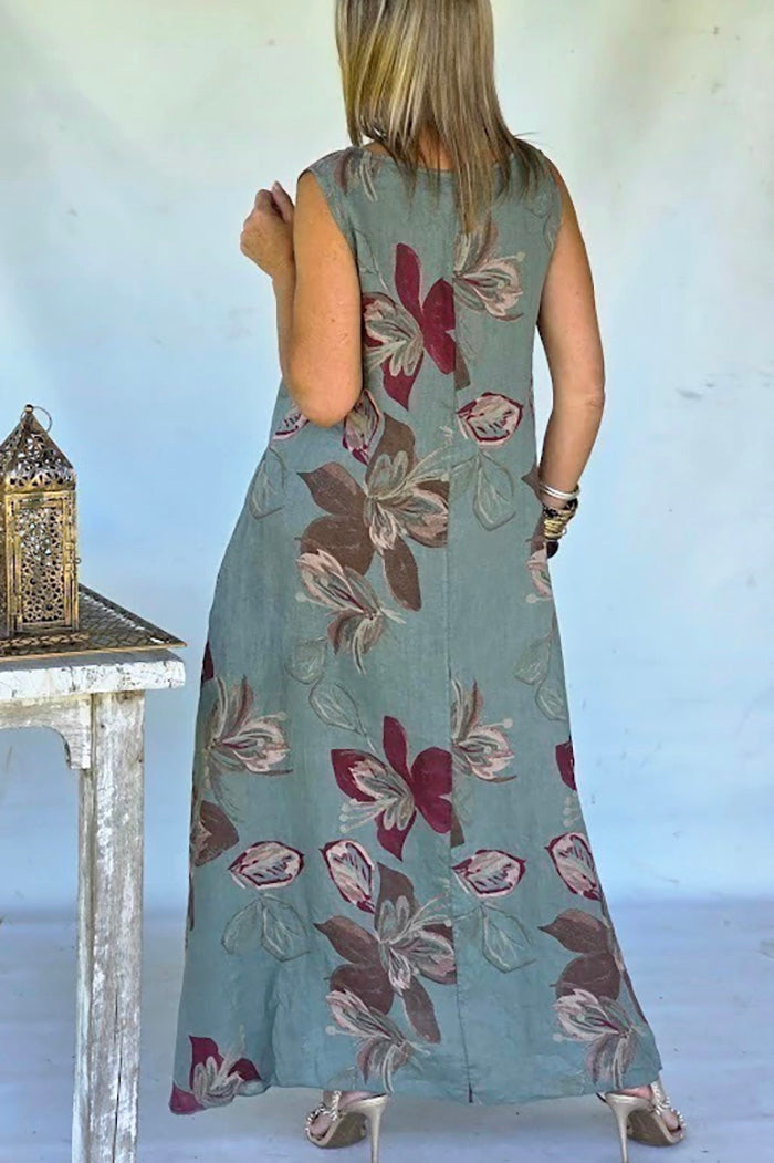 Floral Sleeveless Pocket Maxi Dress