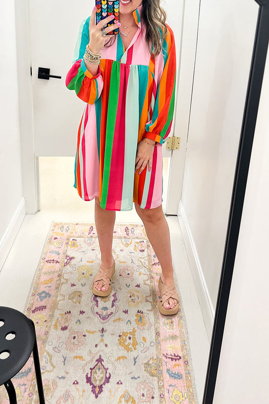 V-Neck Multi-Stripe Dress