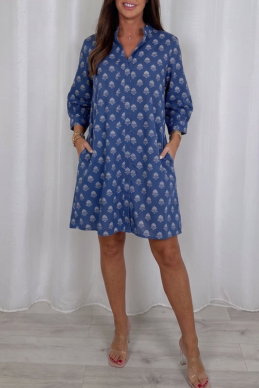 Floral 3/4 Sleeve Pocket Dress