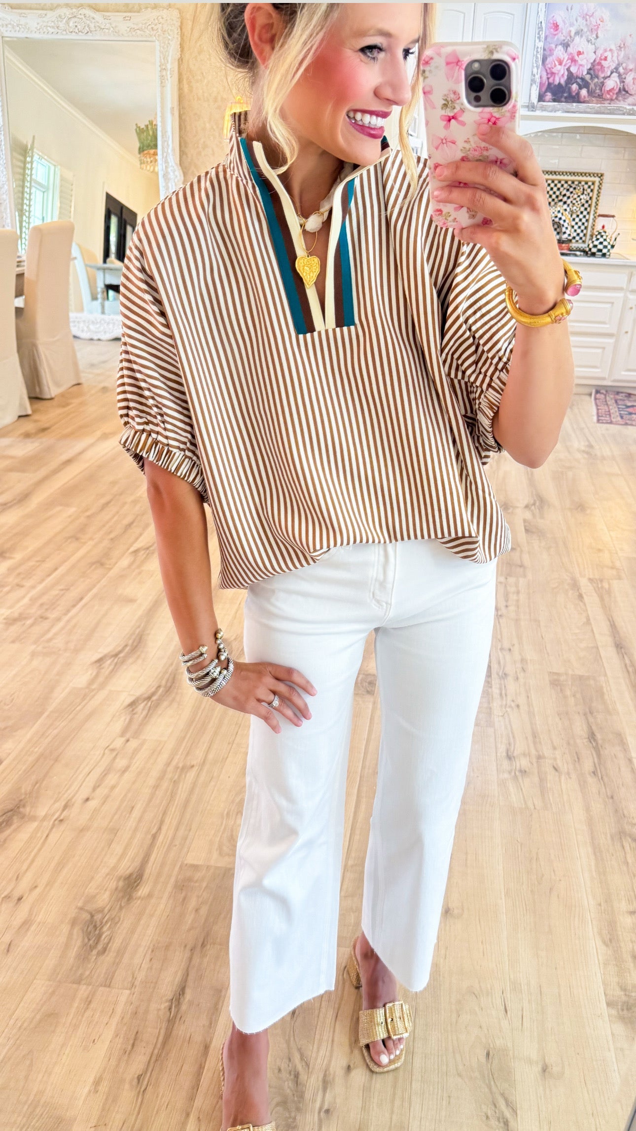 Casual V-Neck Striped Top