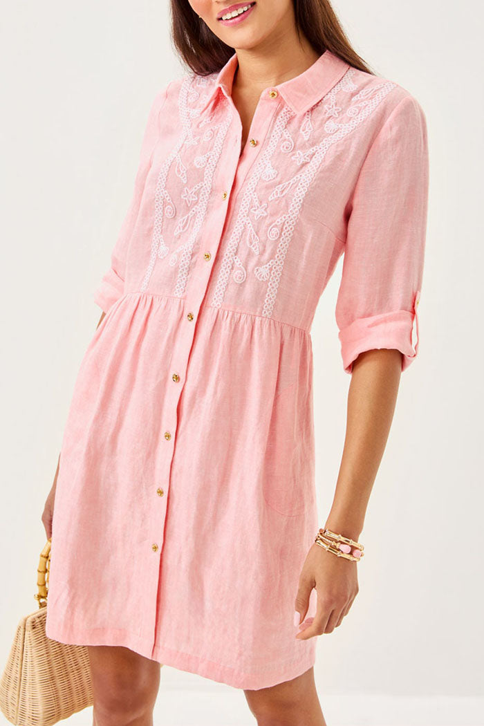 3/4 Sleeve Button Pocket Dress
