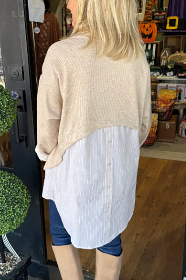 Casual High Neck Patchwork Top