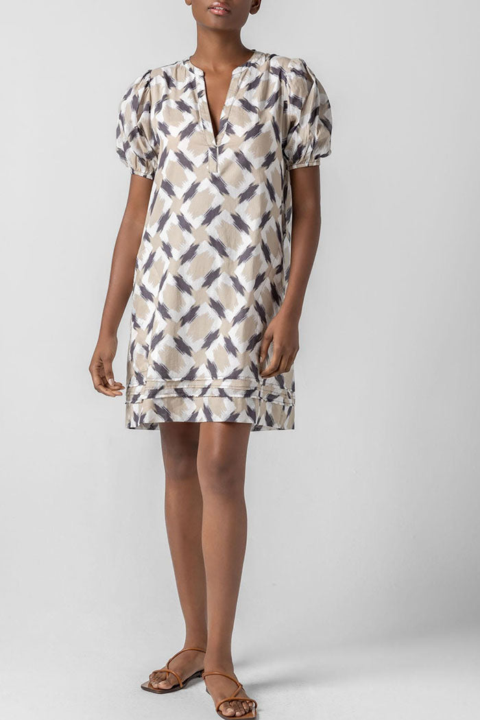 Shirred Bubble Sleeves Pocket Dress