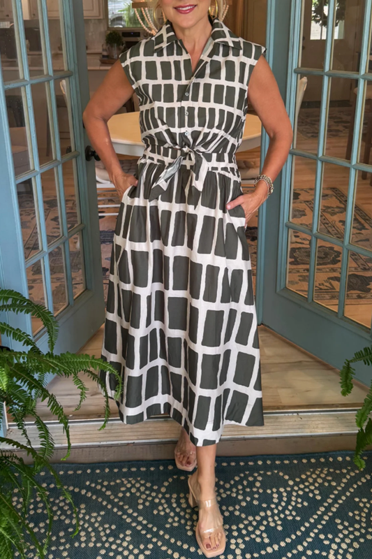 Geometric Pattern Pocket Dress