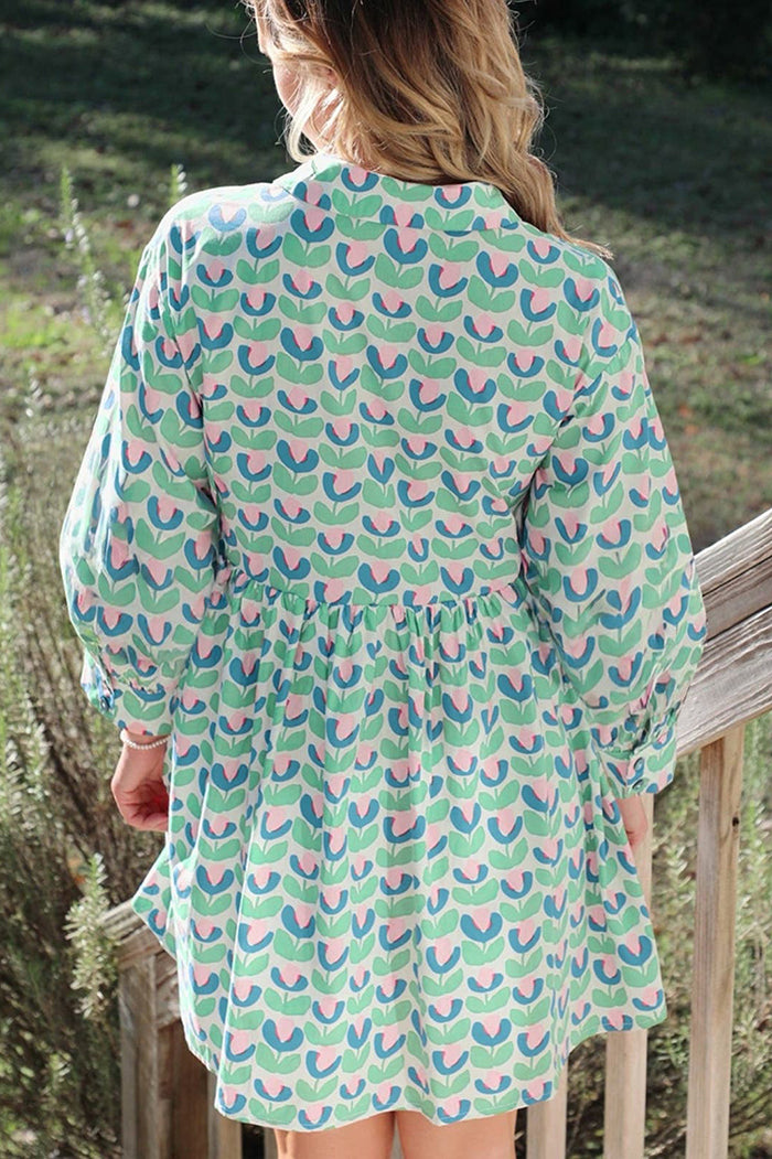 Printed Long Sleeve Shirt Dress