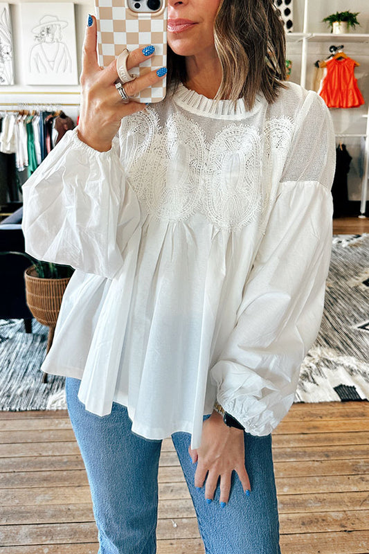 Lace Detail Pleated Top