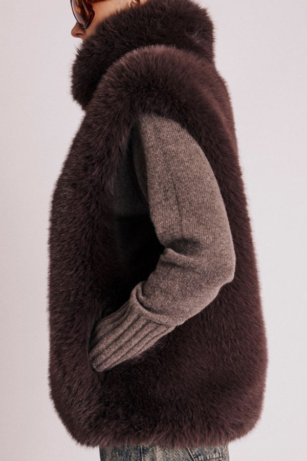 Faux Fur Sleeveless Pocket Jacket