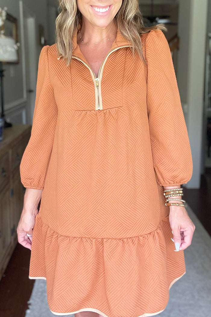 Ruffled Hem Zip Front Texture Dress