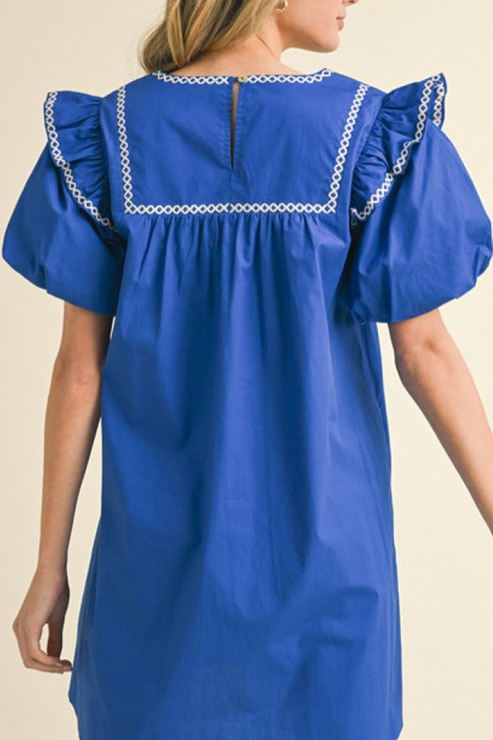 Ruffly Trimming Shoulders Pocket Dress