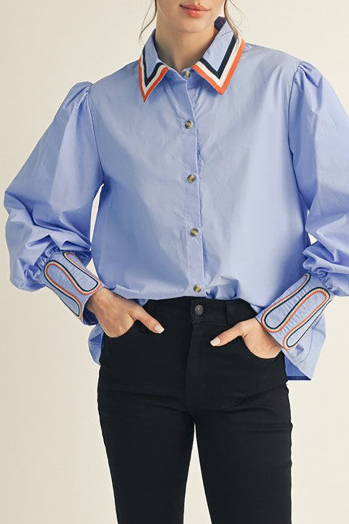 Puff Sleeve Button Front Blouse