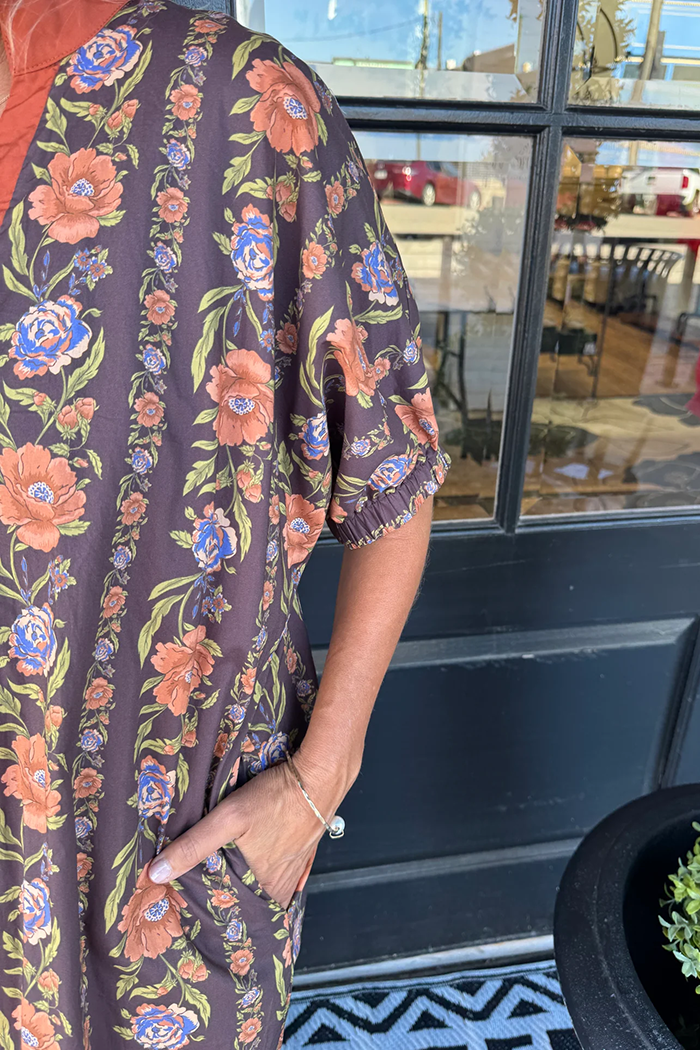 Floral Print Short Sleeve Pocket Maxi Dress
