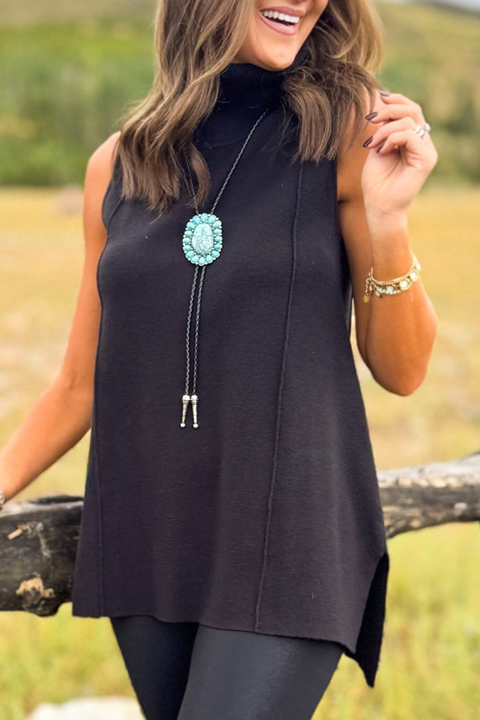 Sleeveless Mock Neck Sweater